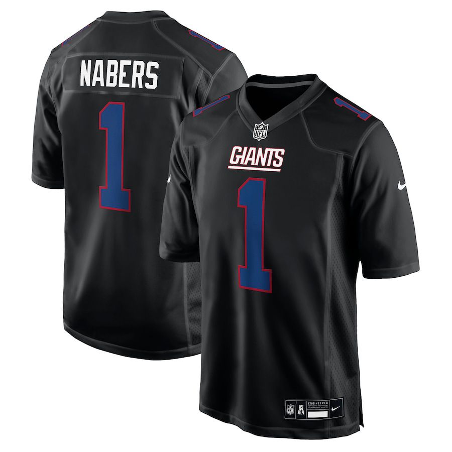 Men New York Giants 1 Malik Nabers Black 2025 Nike Carbon Fashion NFL Jersey